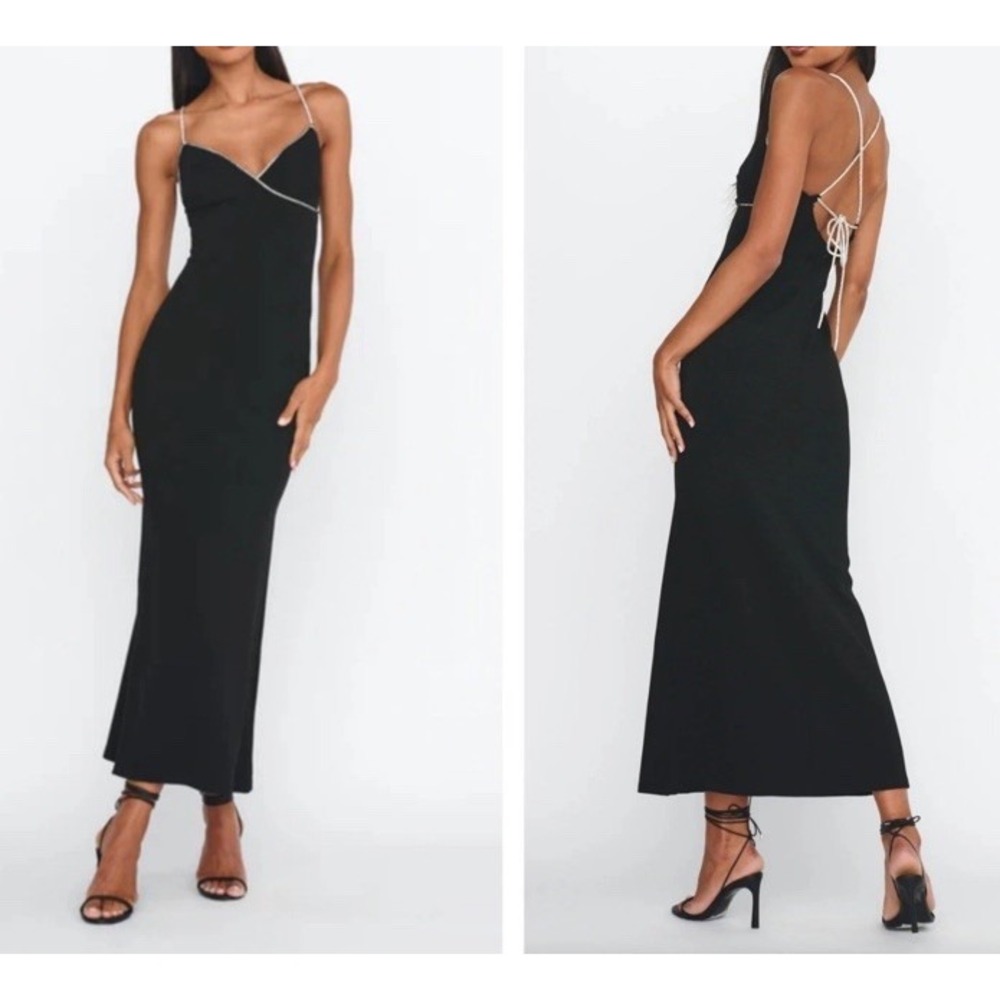 HERE‎ COMES THE SUN M Harleigh Diamante Strap Tied Back Maxi Dress Black